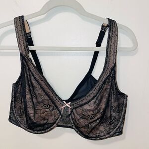 Cacique 40DD Modern Lace UL Full Coverage Bra black plunge wide-strap